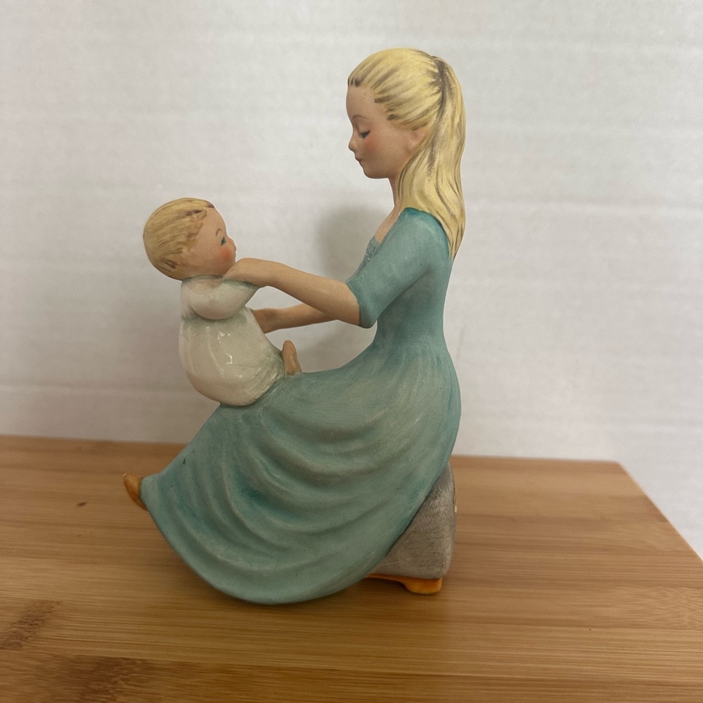 Vintage Mid-Century GOEBEL W. Germany Blue Mother Child Figurine ROCK A BYE BABY